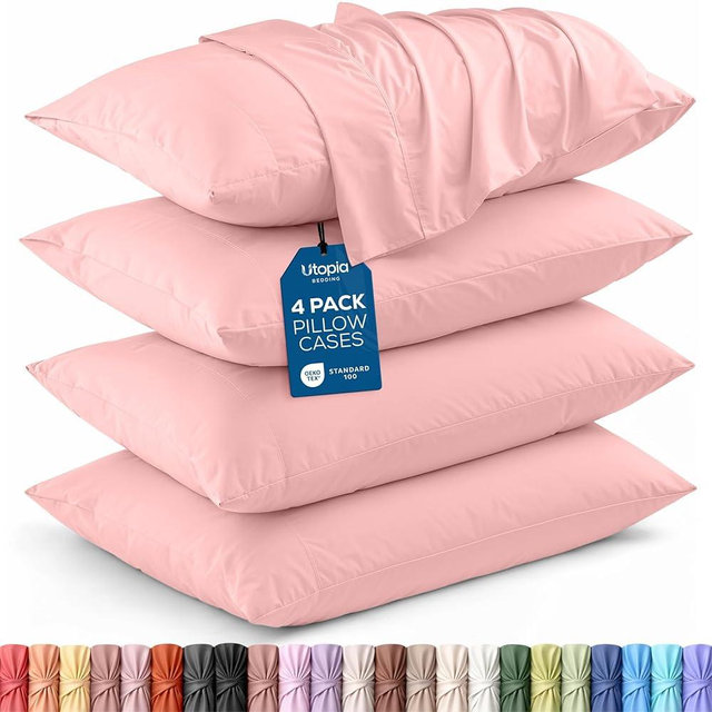 Utopia Bedding Queen Pillow Cases - 4 Pack - Envelope Closure - Soft Brushed Microfiber Fabric - Shrinkage and Fade Resistant Pillow Covers Queen Size 20 X 30 Inches (Queen, Pink)