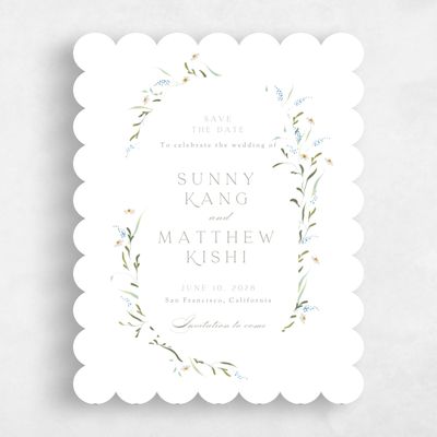 White Scalloped Wedding Save the Date - Pero Portrait