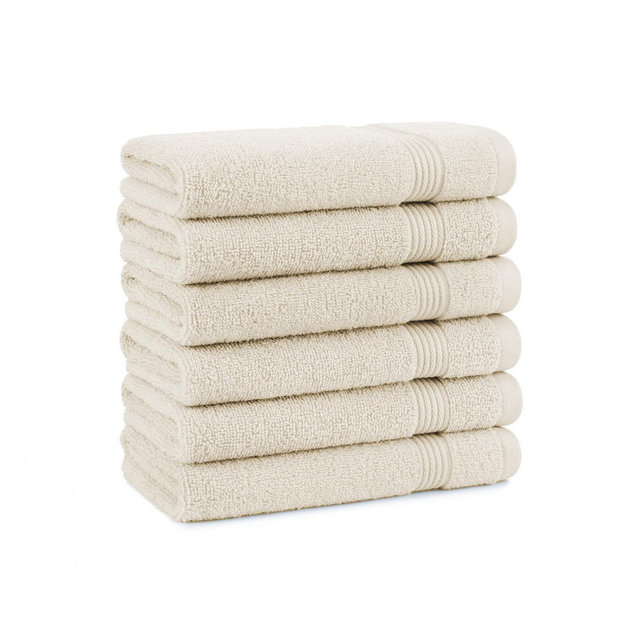 Host & Home Cotton Luxury Hand Towels , 16x28, Quick-Drying, Dobby Border, Ivory