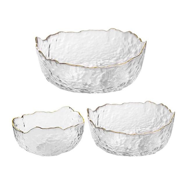 OBR KING Glass Salad Bowls Set of 3 Phnom Penh Mixing Bowls Irregular Shape Serving Bowls for Kitchen Prep Fruit Pasta Popcorn and Snack