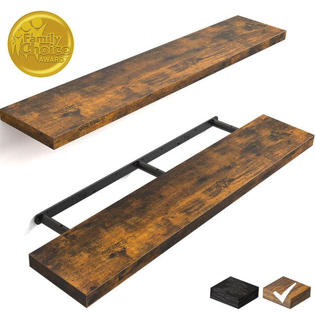 BAYKA Floating Shelves, 48" Wall Mounted Rustic Wood Shelves for Bathroom, Bedroom, Living Room, Kitchen, Office, Hanging Shelf for Books/Storage/Decor(Rustic Brown,Set of 2)