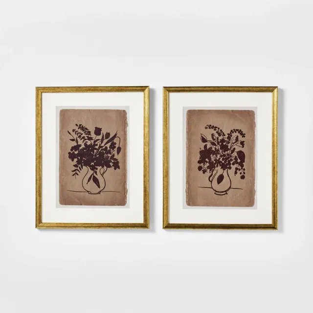16"x20" Set of 2 Floral Line Framed Wall Art Gold - Threshold™ designed with Studio McGee