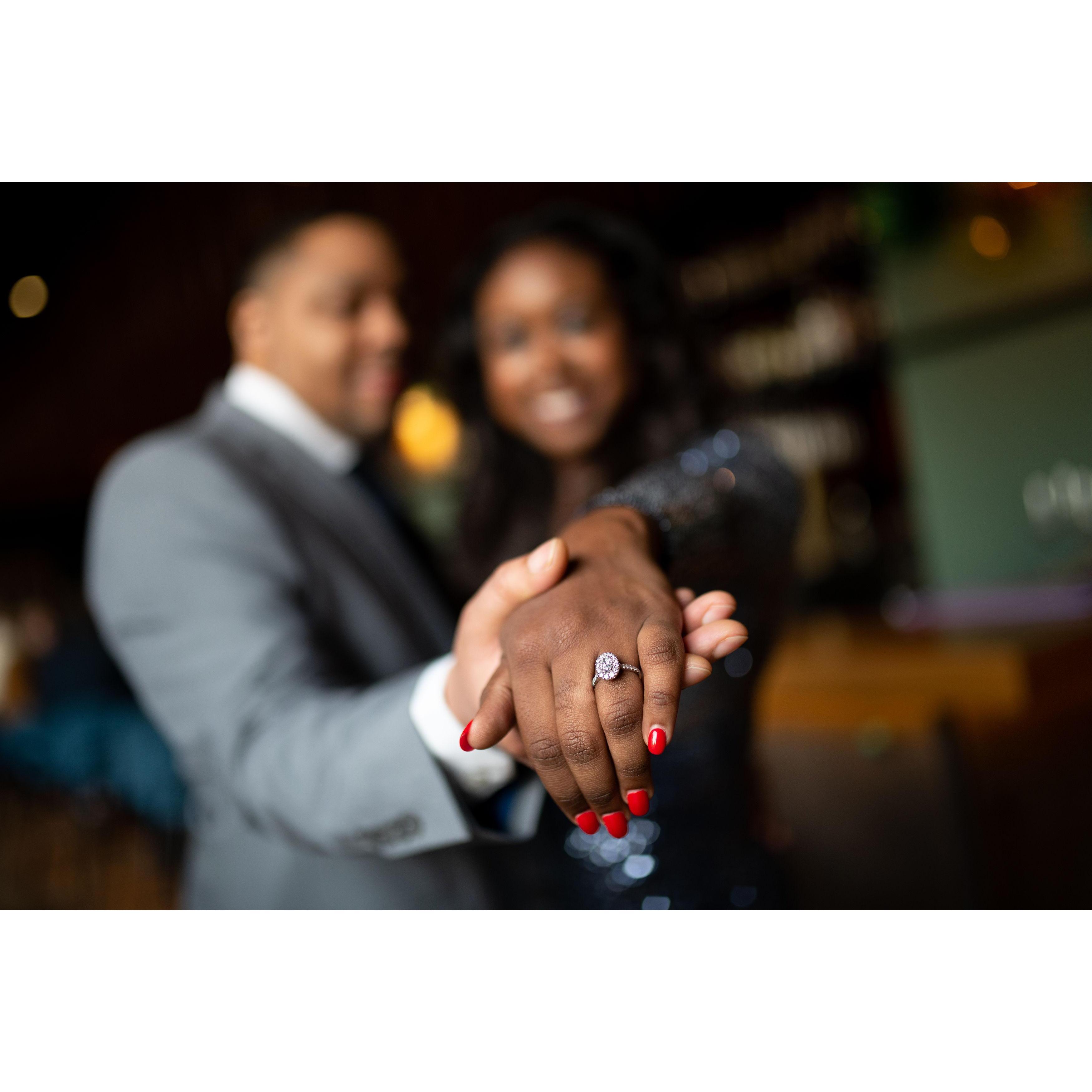 We shot our first couple's picture that we shared with family and friends after I said 'I do' at the same Italian restaurant that he popped the question.