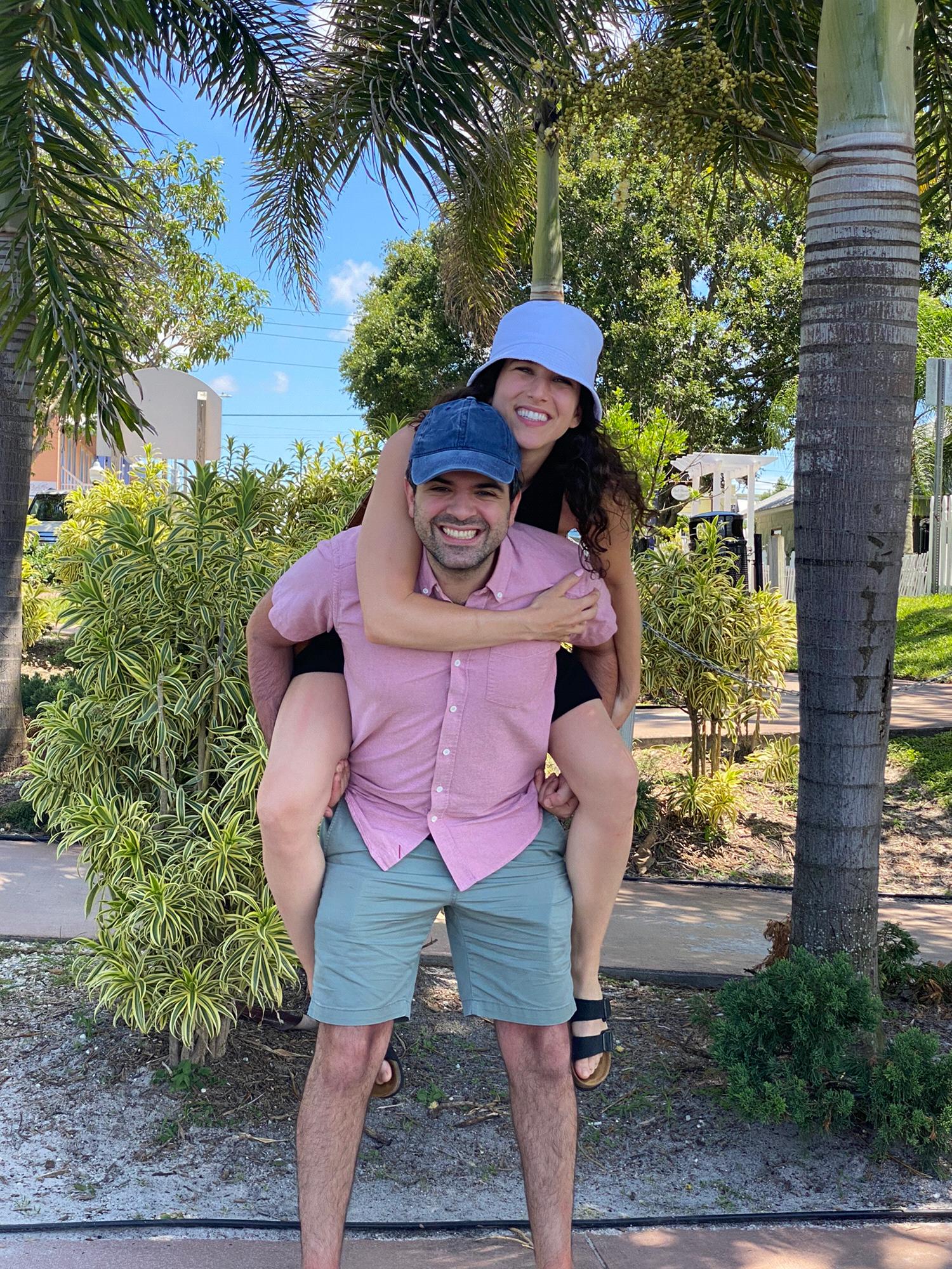 Piggy back rides in Florida on family vacation with the Tenore’s
