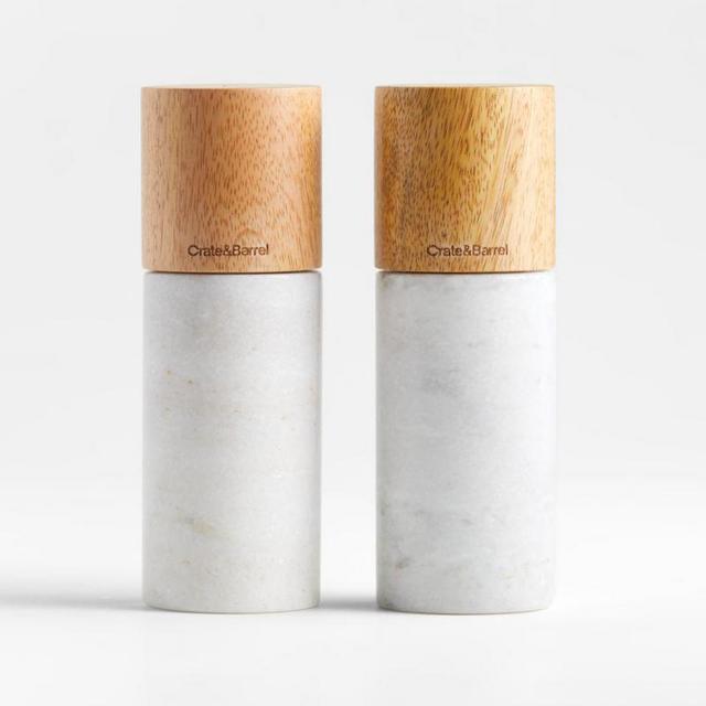 Marble and Wood Salt and Pepper Mills