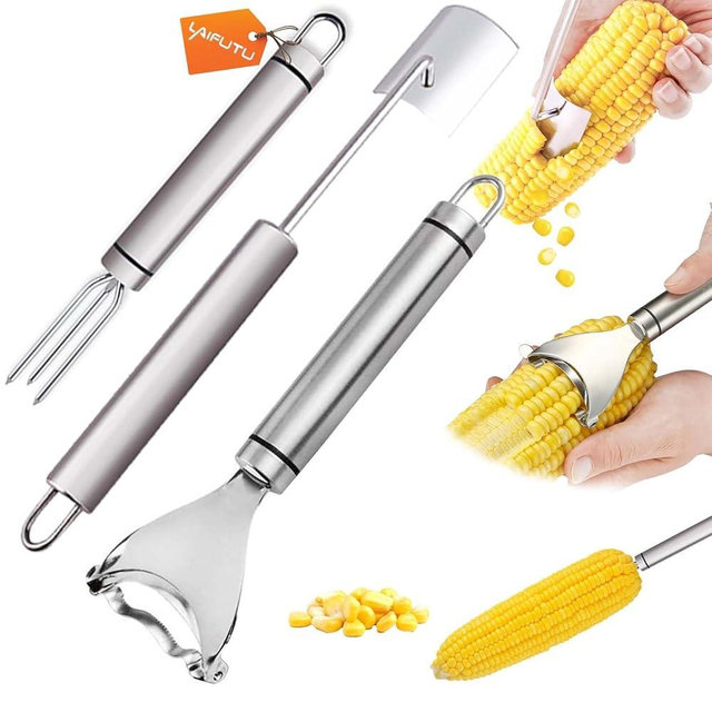 LaifuTu 3PCS Corn Peeler, New Upgrade Corn Peeler for Corn on the Cob, Efficient Stainless Steel Corn Stripping Tool, Durable Corn Stripper, Versatile Corn Peeling Tool for Home Kitchen
