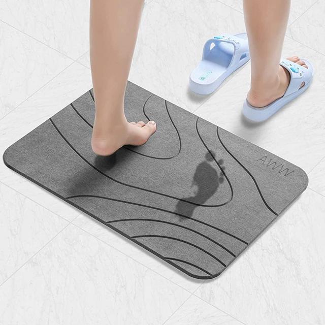 AWW Stone Bath Mat,Diatomaceous Earth Bath Mat, Quick Drying Bath Stone Slab Mats for Bathroom Kitchen,23.62x15.75, Gery