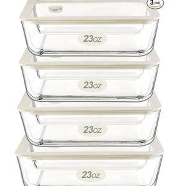 Urban Green Glass Food Container Set with Glass Lid, 4 Pack, Food Storage Containers Set, Airtight, LeakProof, 100% Plastic Free, Meal Prep Containers (White Color)