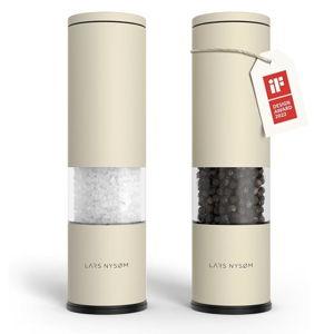 LARS NYSØM Salt and Pepper Grinder Set Manual, Stainless Steel Salt and Pepper Mills with Adjustable Ceramic Grinder I Design Spice Shakers (Almond Beige)