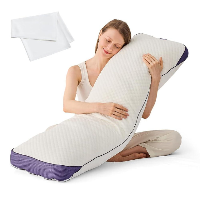 HOMELAB Adjustable Shredded Memory Foam Body Pillow Bundle with Mulberry Silk Pillowcase, Cooling Long Pillow Full Support for Side Sleepers, Back, Hip & Leg Comfort, 1 Pack 20"x52"