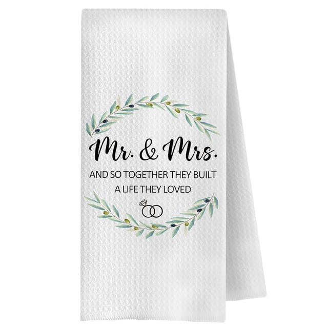 ChenCraty Bride and Groom Mr and Mrs Gifts Dish Kitchen Towels, Wedding Gifts for Couples Bride Groom Newlyweds Dish Tea for Kitchen Wedding Decor, Just Married Towel for Bathroom Decor, 16x24 Inches