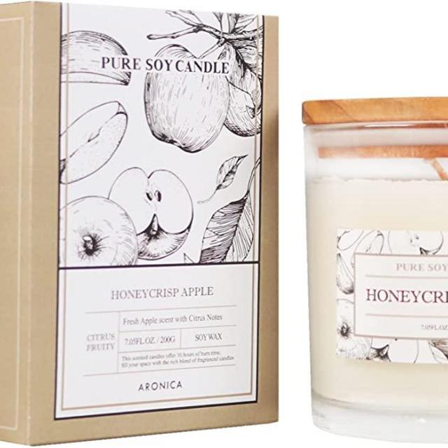 Aronica Pure Candle, Honeycrisp Apple Scent, 7.05 oz / 200g, High Scented Healthy Non Toxic Soy Candle, Small Decorative Glass Jar Candle, Cruelty Free, Pet Safe Apple Candle for Home