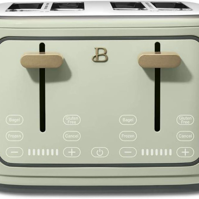 Beautiful 4-Slice Toaster by Drew Barrymore – Touch Display, Extra-Wide Slots, Bagel & Frozen Functions, Stainless Steel (Sage Green)