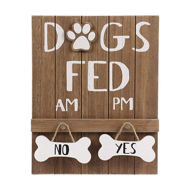 Hanna Roberts Decorative Dog Meal Scheduler, Morning and Afternoon with Reversible Yes or No Bone for Mudroom, Entry Way, Dog Room, Dogs Fed, 9.5" x 2" x 12"