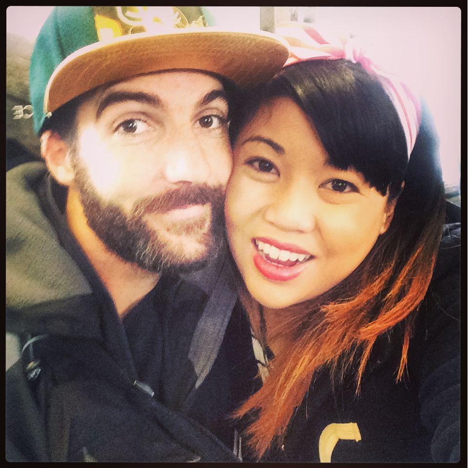 Life together in New York! All bundled up on a subway headed to Brooklyn.