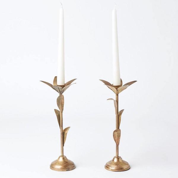Gold Leaf Tall Candlestick (Pair)