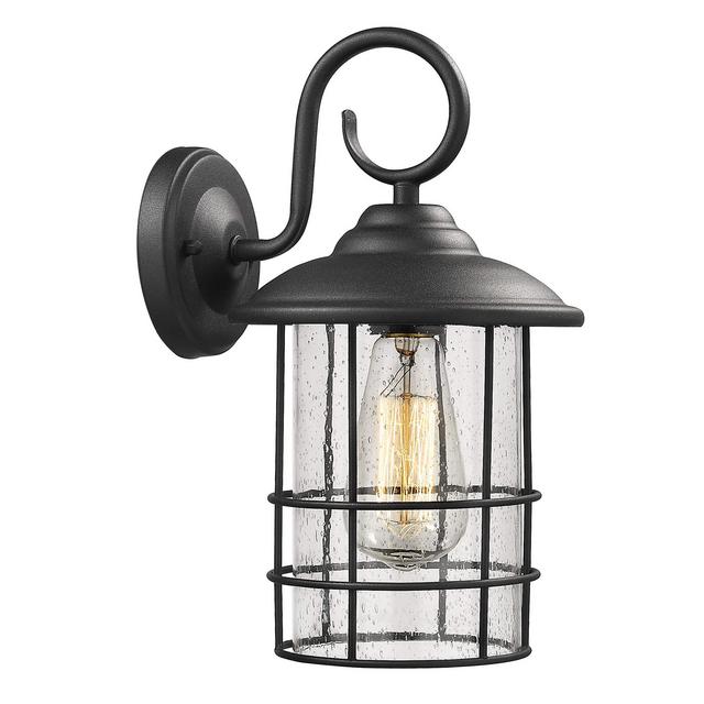 Emliviar 1-Light Outdoor Wall Sconce, Outside Porch Light in Black Finish with Clear Seeded Glass, 1803CW2
