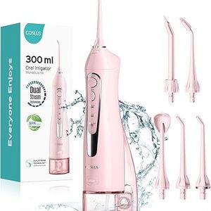 COSLUS Water Dental Flosser Teeth Pick: Portable Cordless Oral Irrigator 300ML Rechargeable Travel Irrigation Cleaner IPX7 Waterproof Electric Flossing Machine for Teeth Cleaning C20(F5020E) Pink
