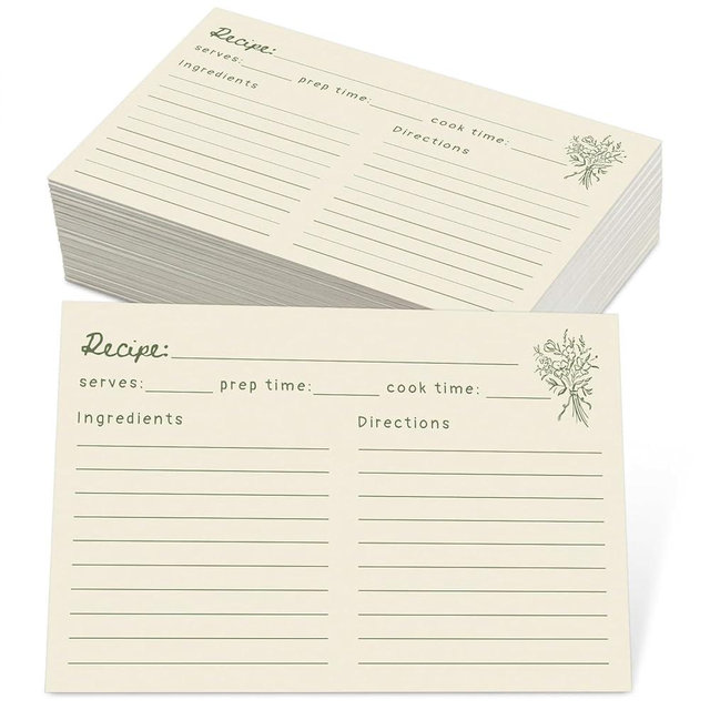 JOETMAE 50PCS Minimalist Retro Flower 4×6 Recipe Cards - In Double Sided Blank Card stock Recipe Cards for Bridal Shower Wedding Baby Shower Kitchen Diaries Banquet Preparation