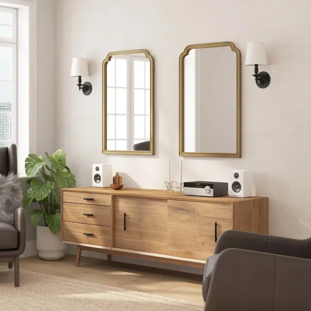 Flash Furniture Efie 36" x 24" Large Accent Wall Mirror with Solid Wood Frame for Bathroom, Entryway, Dining Room & Living Room in Weathered