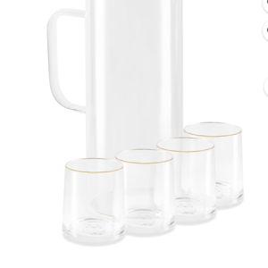 Thyme & Tables 5 piece gold rim pitcher & drinking glass