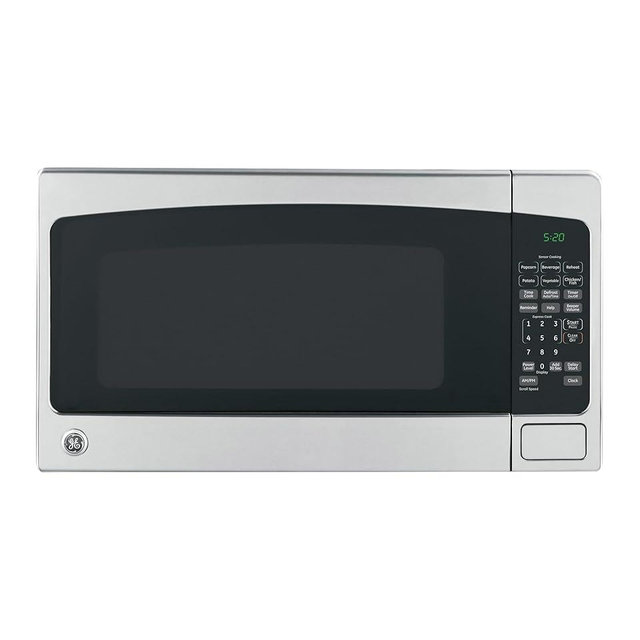 GE Countertop Microwave Oven, 1,200-watt Capacity, 2.0 Cubic Ft., 8 Auto Setting Cooking Settings, Child-Lock Technology, Kitchen Essentials for the Countertop, Dorm Room or Apartment, Satinless Steel