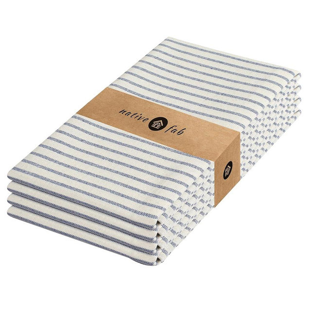 Native Fab 4 Pack Farmhouse Stripe Kitchen Dish Towels Cotton Super Absorbent Quick Drying Reusable 18x26 Inches - Bar Hand Towels, Kitchen Cleaning Towels with Hanging Loop, Milenna Blue