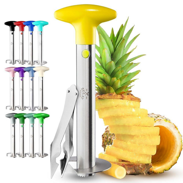 Zulay Kitchen Stainless Steel Pineapple Corer & Slicer – Heavy Duty Pineapple Cutter & Eye Removal Tool – Effortless Core Remover Tool with Sharp Reinforced Blade & Ergonomic Handle - Yellow