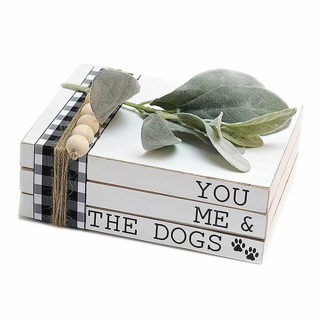 Lavender Inspired Wood Decorative Books for Coffee Table| You Me and the Dogs Sign for Dog Lovers| Fireplace Mantle Decor | Boho Chic Modern Farmhouse Stacked Books for Living Room Entryway Table Decor| Tiered Tray Decor |Gifts for Dog Lovers|Faux Books for Bookshelf