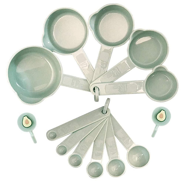 TAKANAP TEAL Measuring Cups and Measuring Spoons Set of 11pcs, Plastic, Nordic Blue color Cups, Included 2 pcs Kitchen Tool Hook Up.