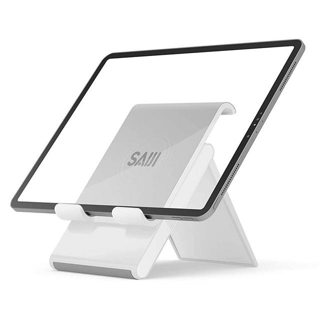 Adjustable Tablet Stand Holder，SAIJI Portable Foldable Desktop Stand Dock Compatible for iPad Pro 2020，iPad Air Mini，Nintendo Switch，iPhone 11 Pro Max SE，Samsung Galaxy and Kindle Fire Tablets- Gray