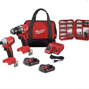 M18 18V Lith-Ion Brushless Cordless Drill/Impact Combo Kit (2-Tool) w/(2) 2.0 Ah Batteries, Charger, Bag, & Bit Set