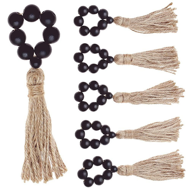 Black Wood Bead Napkin Rings Set of 6, Farmhouse Napkin Rings, Boho Napkin Rings, Beaded Napkin Rings, Wood Napkin Ring Rustic Napkin Rings, Wooden Napkin Rings White Napkin Rings Fall Napkin Rings