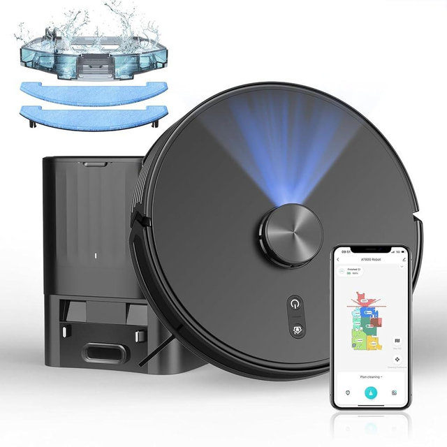 Robot Vacuum and Mop Combo with Self-Emptying Station (60-Day), LiDAR Navigation Robotic Vacuum Cleaner, 5000Pa Suction, 180-Min Runtime, App/Wi-Fi/Alexa Control, for Pet Hair, Carpets & Hard Floors
