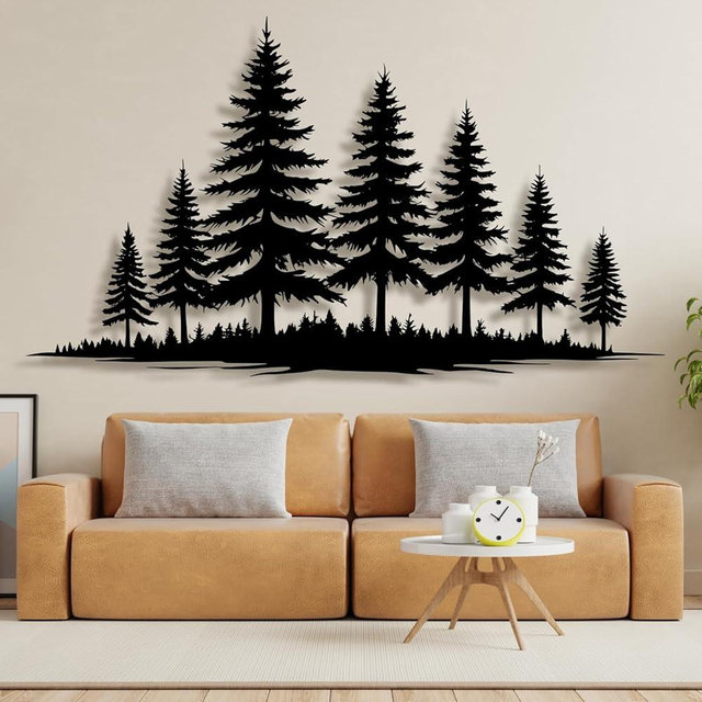 lunwall Metal Pine Tree Wall Art, Metal Forest Wall Art, Pine Branch Wall Decor, Christmas Tree Wall Decor, Forest Wall Hanging, Nature Lover Gift (Style 2, 41" W x 23" H / 105 x 59 cm)