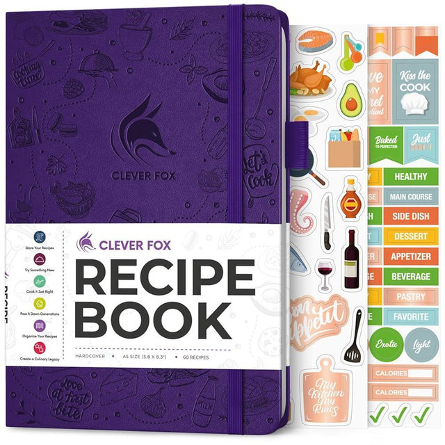 Clever Fox Recipe Book – Blank Family Cookbook – Empty Cooking Journal – Notebook Organizer to Write In Recipes – Medium, A5 (Purple)