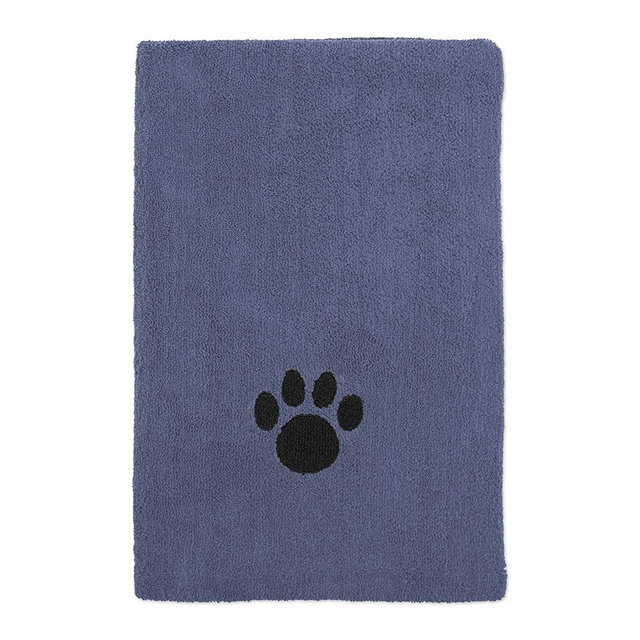 Bone Dry Pet Grooming Towel Collection Absorbent Microfiber X-Large, 41x23.5", Embroidered Stonewash Blue