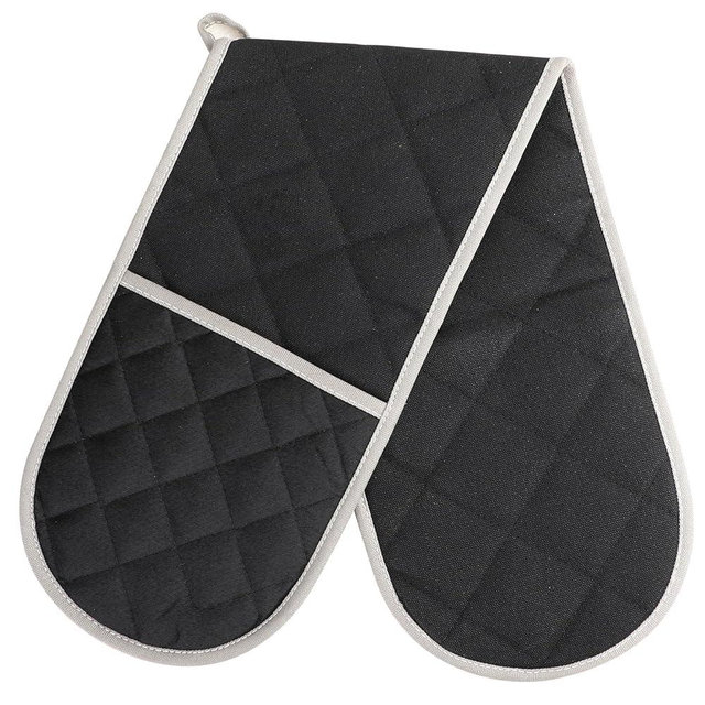 Long Double Oven Mitt 7 x 30 Inches Heat Resistant Potholder Thick Cotton Double Cooking Gloves with Loop for Handling Hot Pots (Black)
