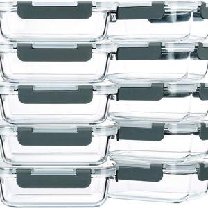 M MCIRCO 10-Pack,22 Oz Glass Meal Prep Containers,Glass Food Storage Containers with lids,Lunch Containers,Microwave, Oven, Freezer and Dishwasher (Gray)