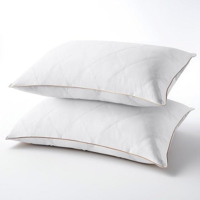 Bafode Queen Size Bed Pillow Natural Goose Down Pillow with Diamond Quilting Breathable Downproof Cover, Down Pillows 2 Pack