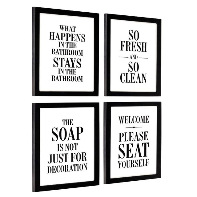 EXCELLO GLOBAL PRODUCTS Framed Wooden Bathroom Humor Signs : Decor for Home, Restaurant, or Business - 8x10 Inches - Ready to Hang - (Pack of 4, Assortment 1)