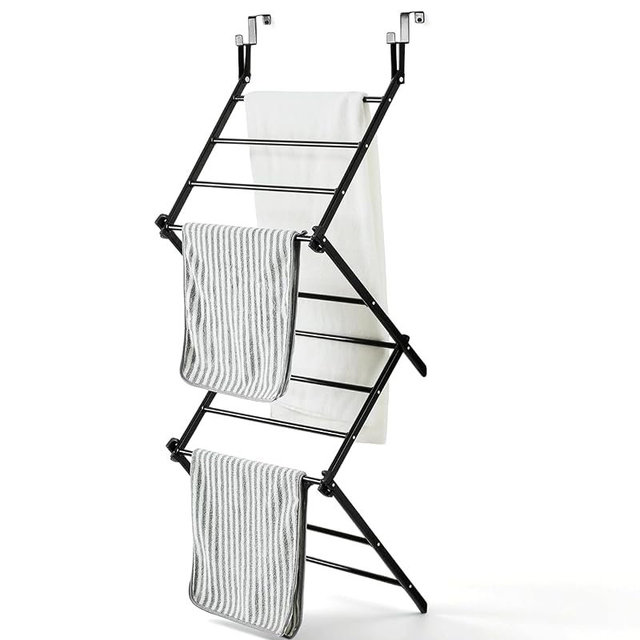 JS HANGER Over The Door Drying Rack, Foldable Hanging Clothes Drying Rack with 11 Drying Bars, Space Saving Laundry Rack for Towels, Clothes, Bath Towels, Bedroom, Bathroom & Laundry Room Doors