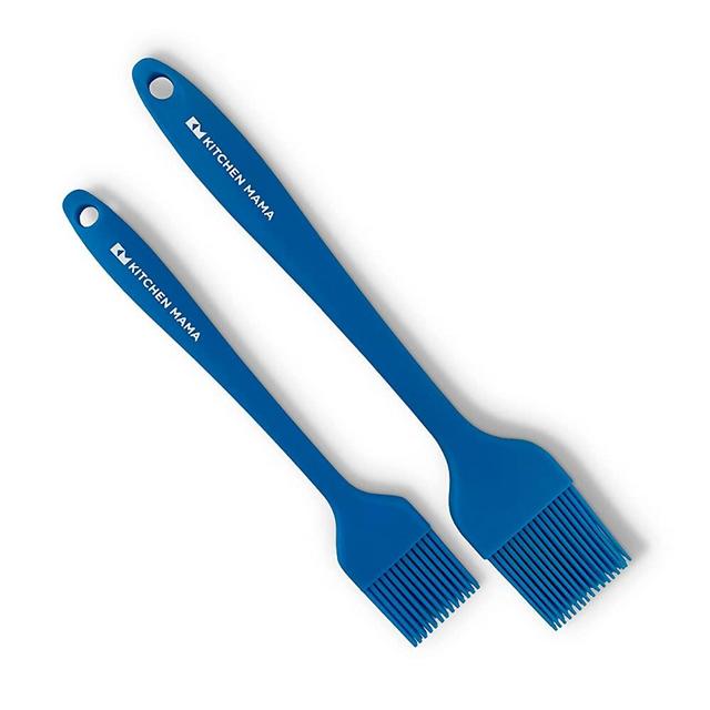 Kitchen Mama Silicone Basting Pastry Brush: Set of 2 Heat Resistant Basting Brushes for Baking, Grilling, Cooking and Spreading Oil, Butter, BBQ Sauce, or Marinade. Dishwasher Safe(Blue)