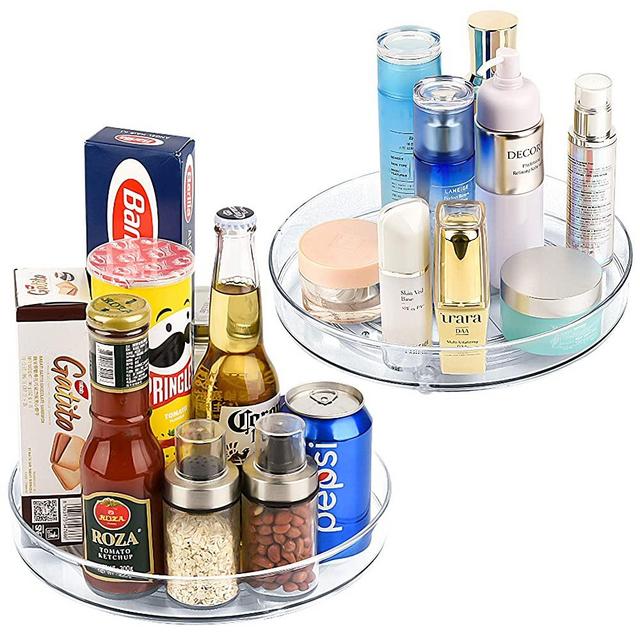 Empaxum 2 Pack Lazy Susan Cabinet Organizer 10.5" Clear Plastic Turntable Organizer Rotating Spice Rack Kitchen Storage Cosmetic Makeup Organizers for Pantry, Countertop, Fridge, Vanity, Bathroom