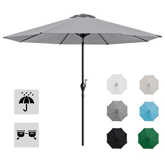 Homall 9' Patio Umbrella Table Umbrella Outdoor Market Straight Umbrella with Tilt Adjustment, 8 Sturdy Ribs (Gray)