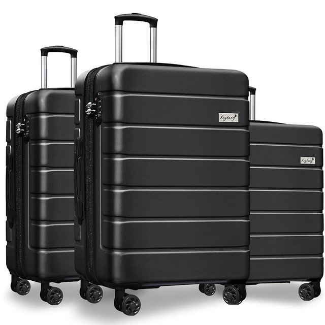 KEYTANG 3-Piece Hardshell Luggage Set, Lightweight Expandable Suitcase with TSA Lock and Double Spinner Wheels, 20% Expansion for Extra Packing, Carry-On and Checked Bags, Black