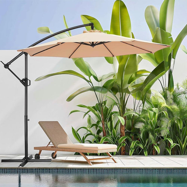 HOMSHADE 10ft Offset Patio Umbrella - Offset Hanging Cantilever Patio Outdoor Market Umbrella UPF50+ UV Protection with Easy Tilt Adjustment and Crank for Pool Deck and Garden (Beige)