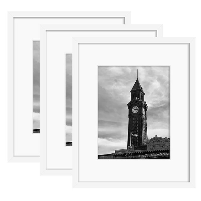 Wiscet 16x20 Picture Frame Set of 3, Display Pictures 11x14 with Mat or 16 x 20 Poster Frame Without Mat, Wall Gallery Photo Frames, White
