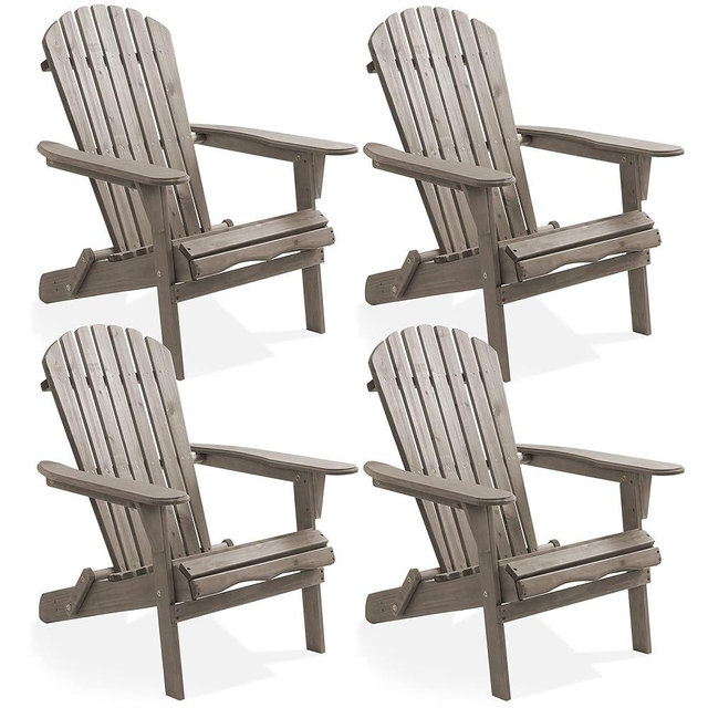 Casafield Folding Adirondack Chair, Set of 4 Cedar Wood Outdoor Fire Pit Lounge Chairs for Patio, Deck, Yard, Lawn and Garden Seating, Partially Pre-Assembled - Gray