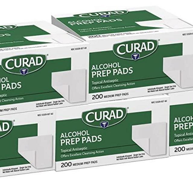 Curad Alcohol Prep Pads, 70% Alcohol, 1000 Count (5 Boxes 200 CT/EA)